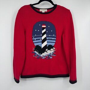 Vintage Petite Sophisticate Lighthouse Sweater cotton red woman’s size small S
